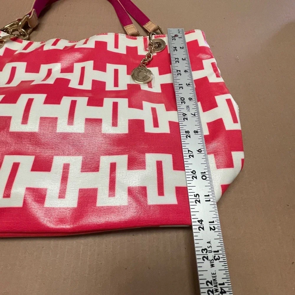 Tommy Hilfiger H Monogram Hot‎ Pink & White Commuter Bag Purse Tote NWOT